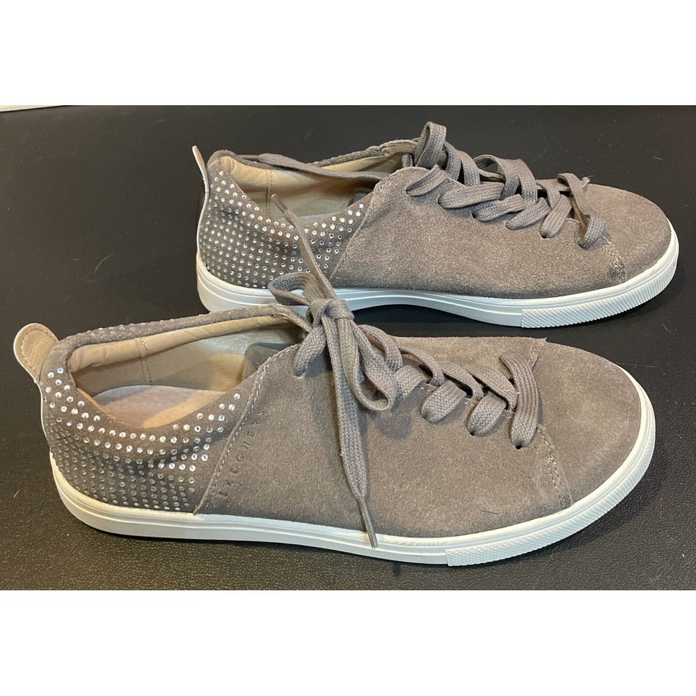 Skechers Womens 8 Street Sneakers Taupe Suede Rhinestone Low Top Preppy Casual